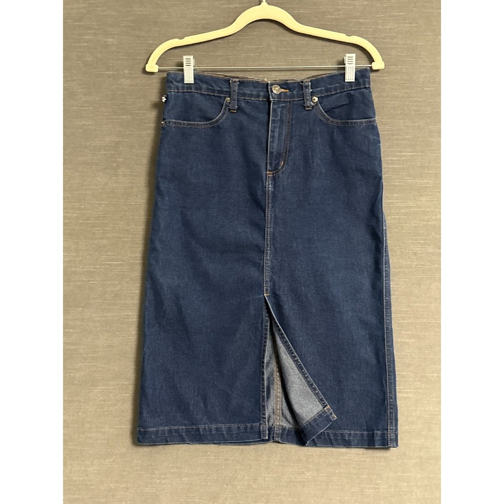 Vintage‎ Skirt 5 Small Blue Denim Western Cowgirl 90s y2k High Waisted Midi Slit